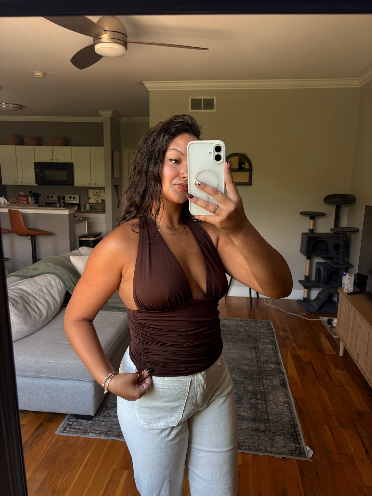 mia halter top — brown