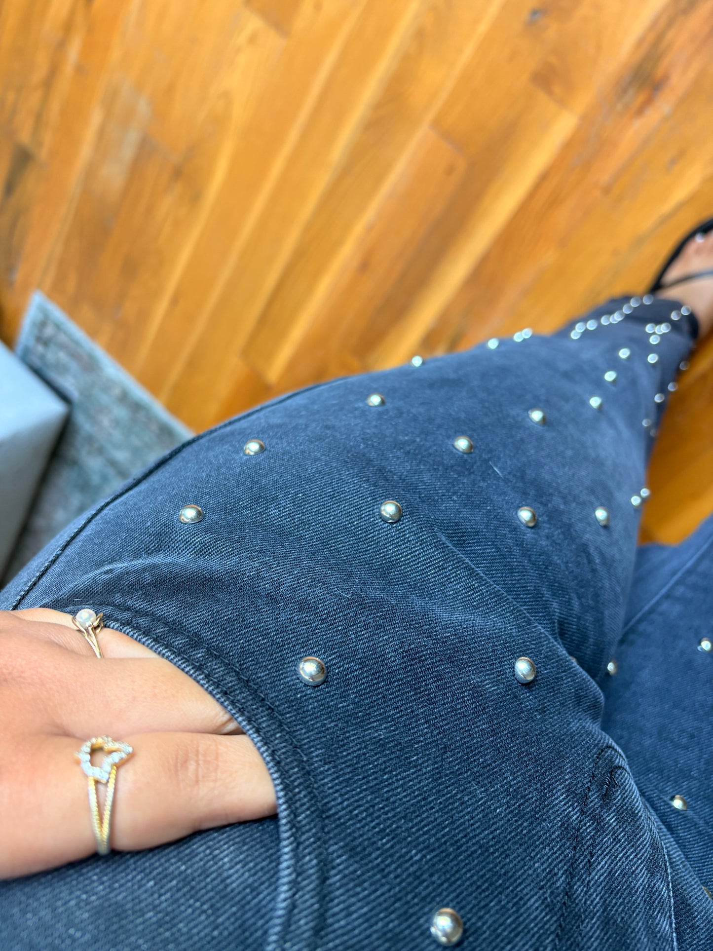 studded straight leg denim