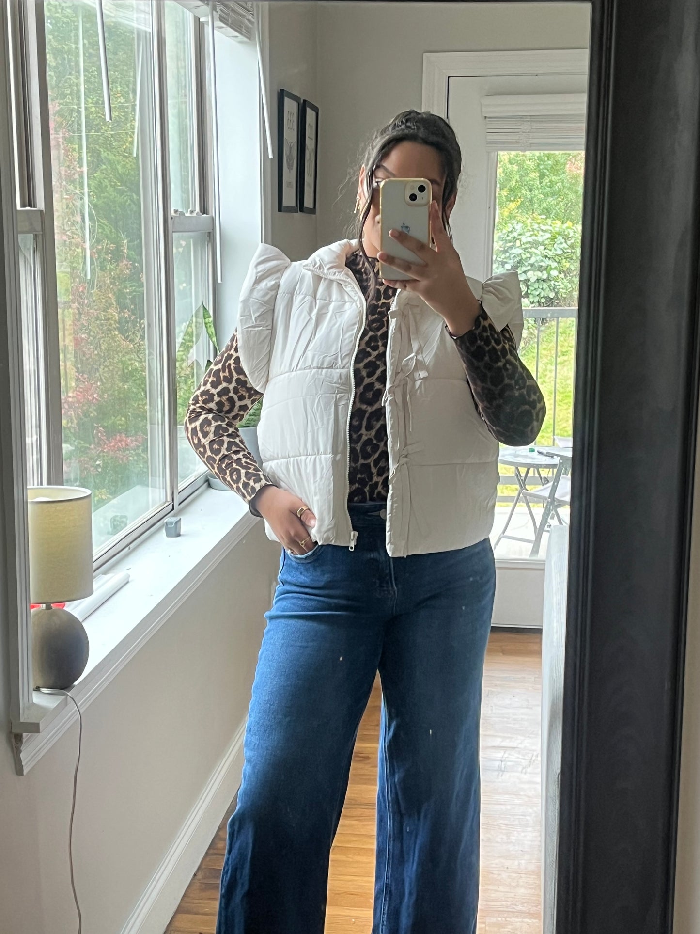 Winter White Bow Detail Puffer Vest