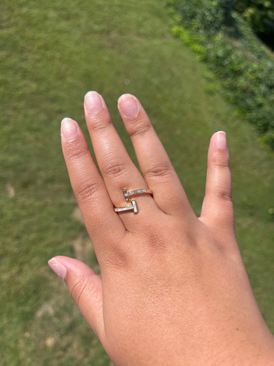 Two Tone Crystal Bar Ring