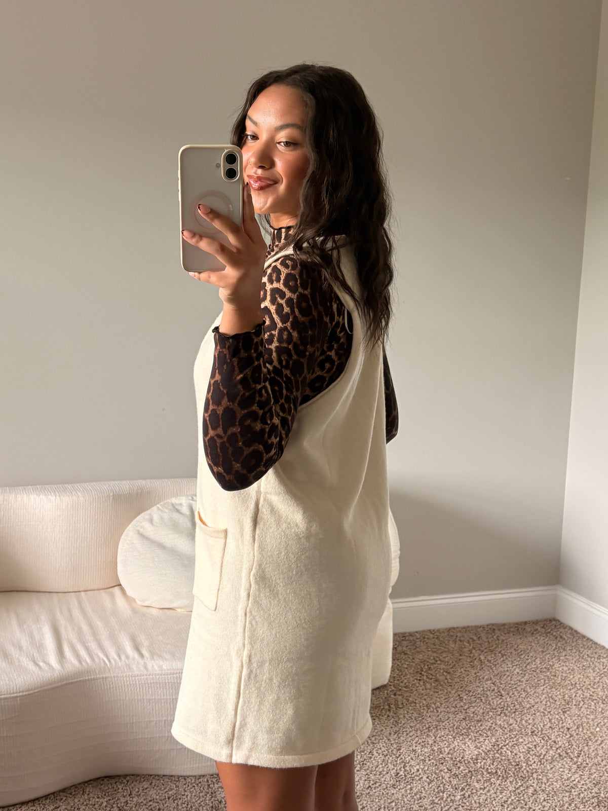 V-Neck Sweater Dress (Cream)