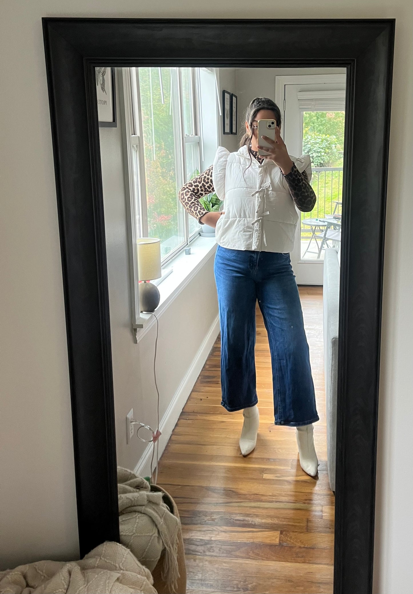 Winter White Bow Detail Puffer Vest