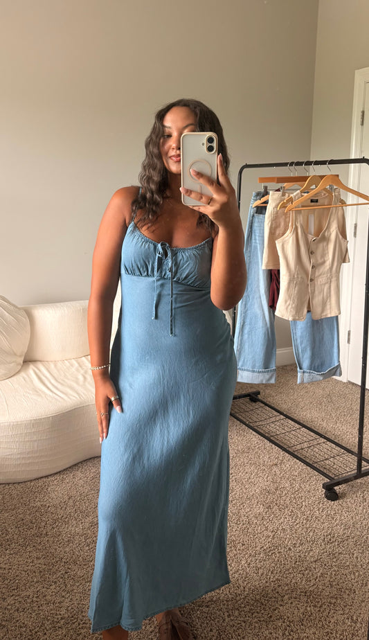 front tie denim maxi