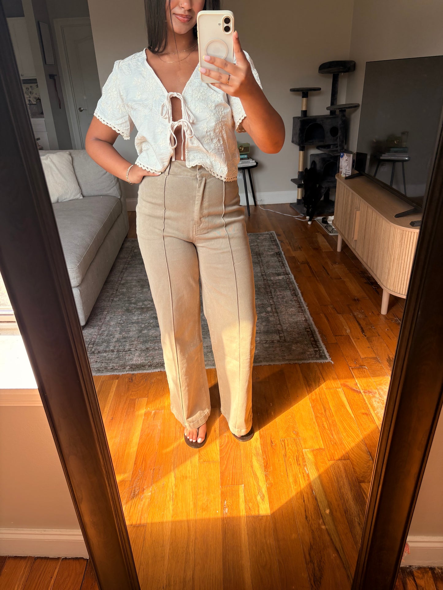 front seam wide leg denim