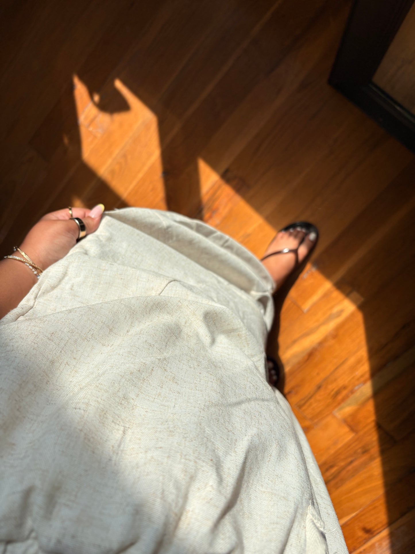oatmeal linen barrel pants