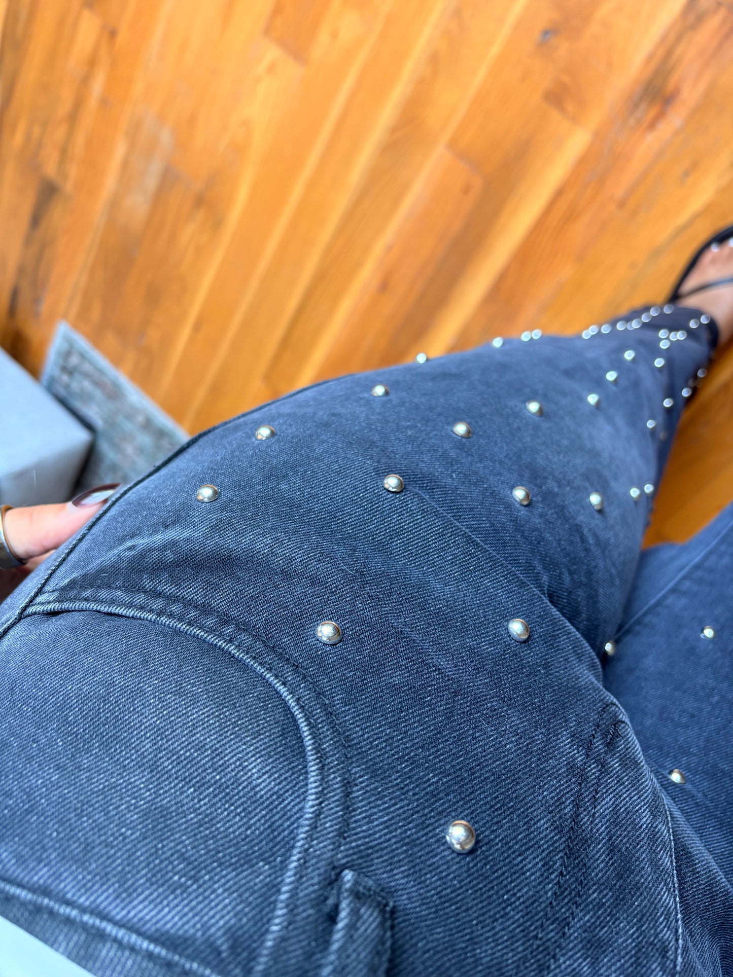 studded straight leg denim