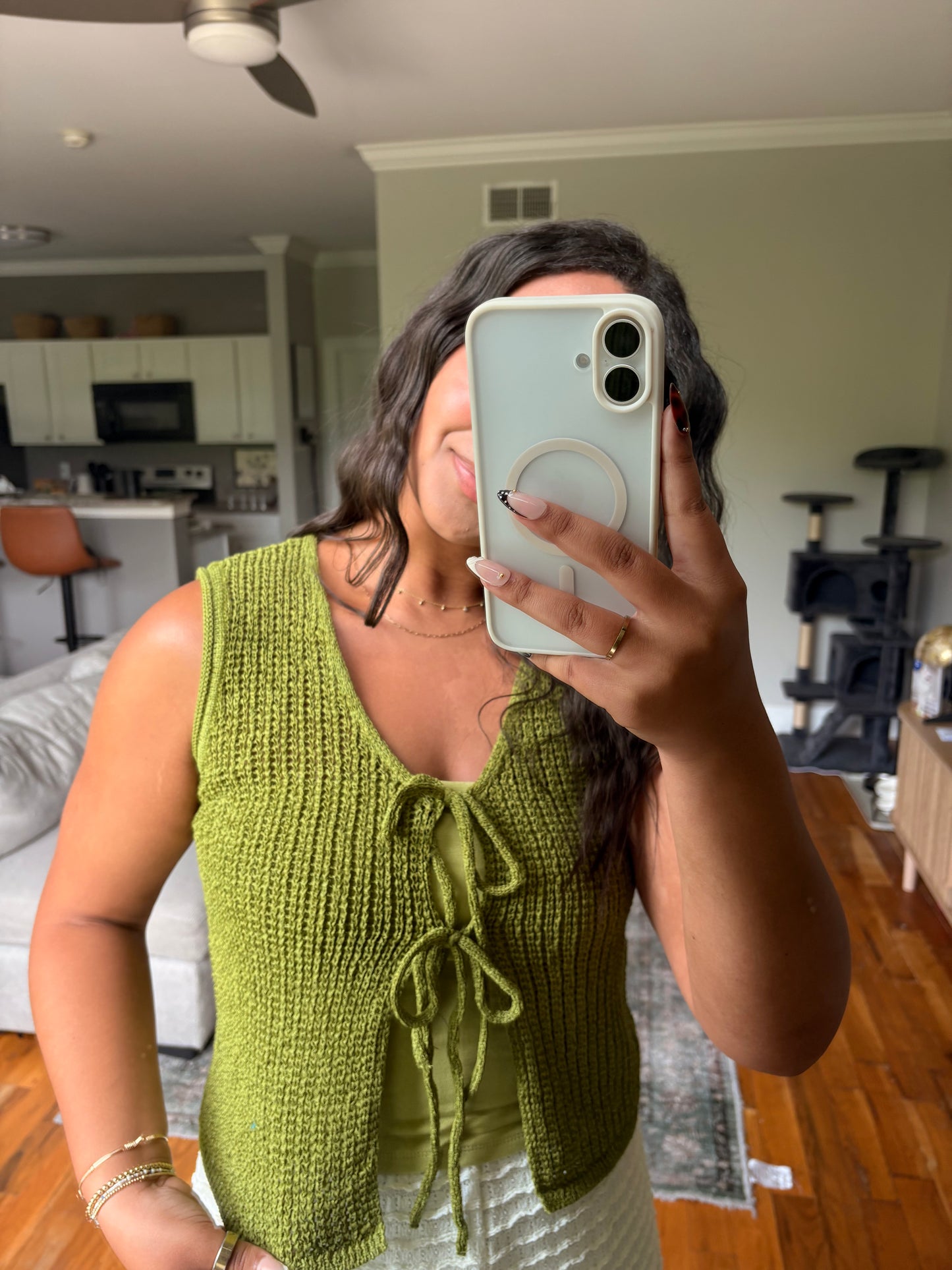 front tie sleeveless knit vest
