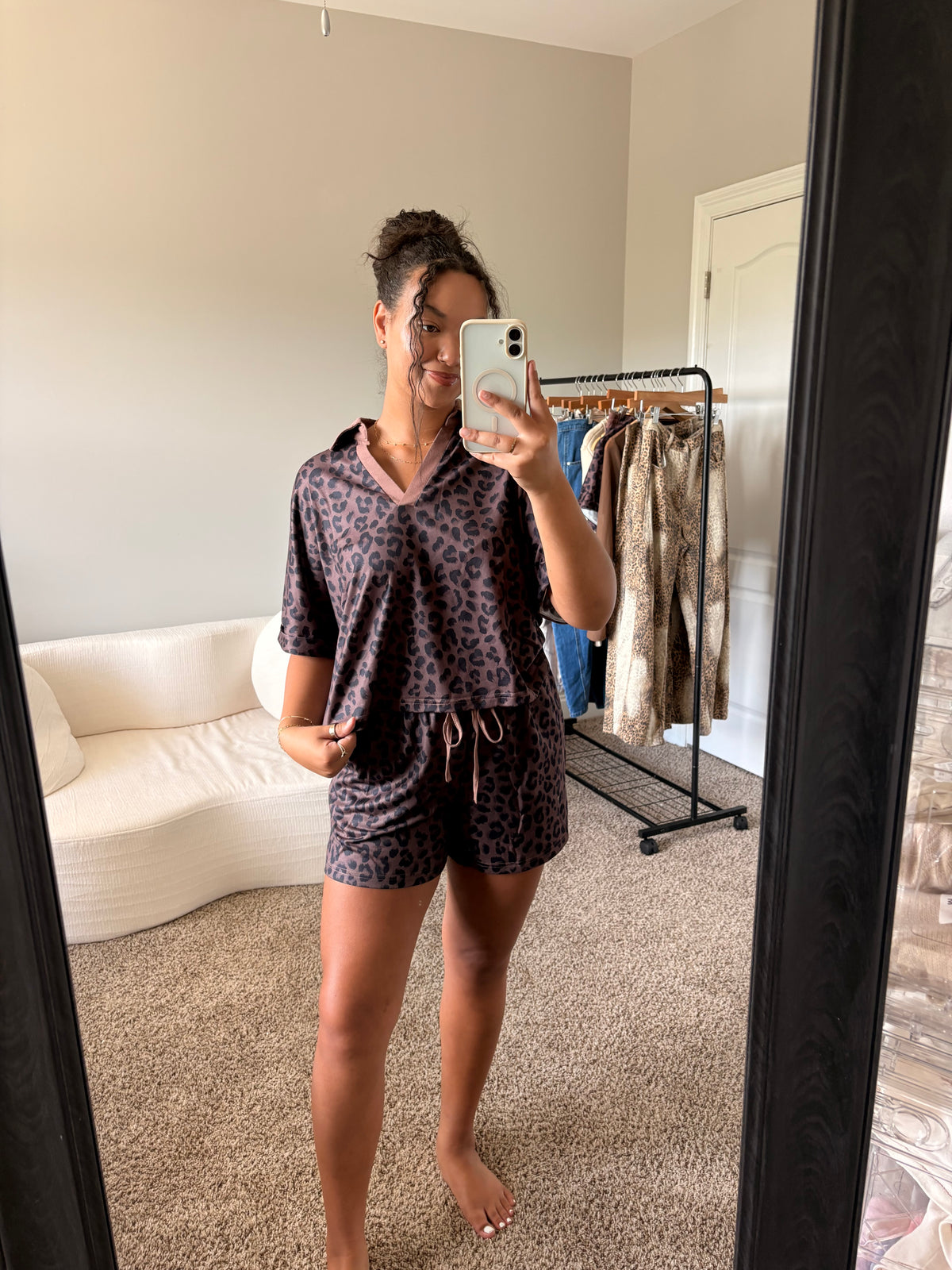 leopard print shorts set