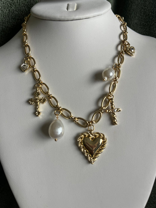 Pearl Heart Charm Necklace