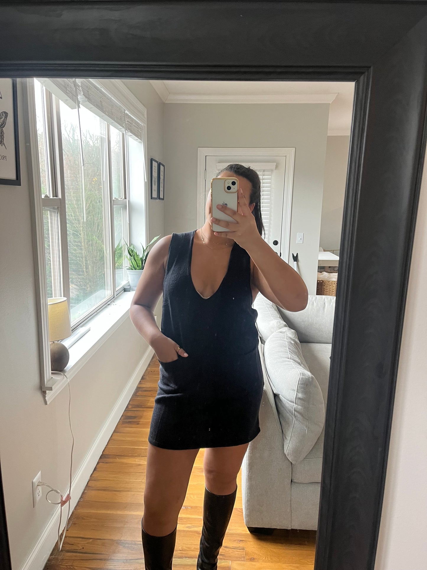 V-Neck Sweater Dress (Black)