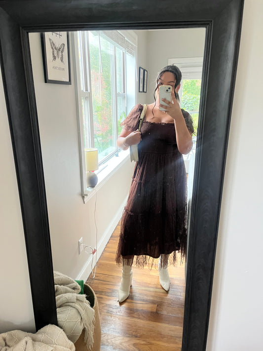 Brown Tulle Midi