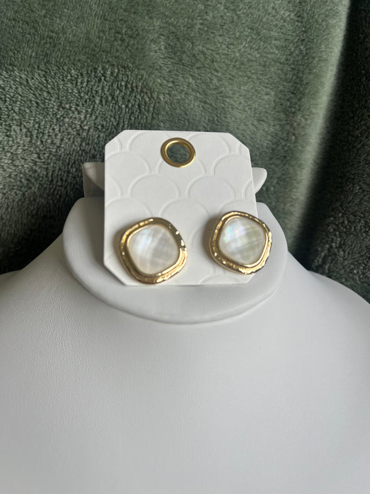 Pearl Gold Button Studs - Square