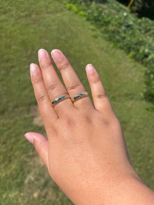 Beaded Detailing Gold Ring Set of 2