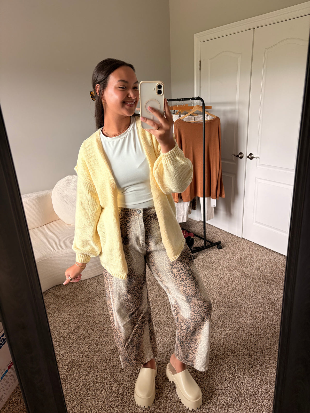 yellow cardigan