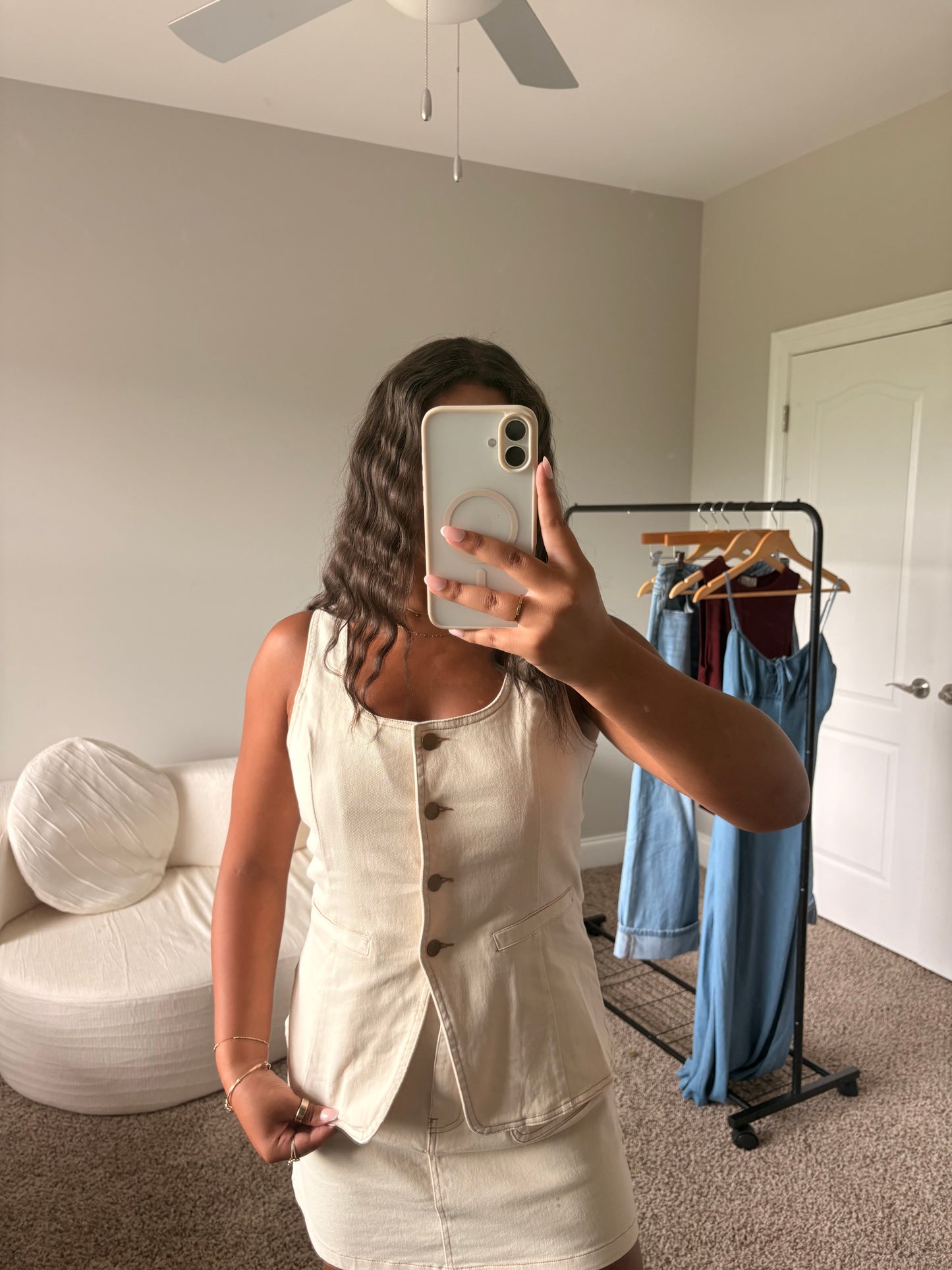 split hem denim vest