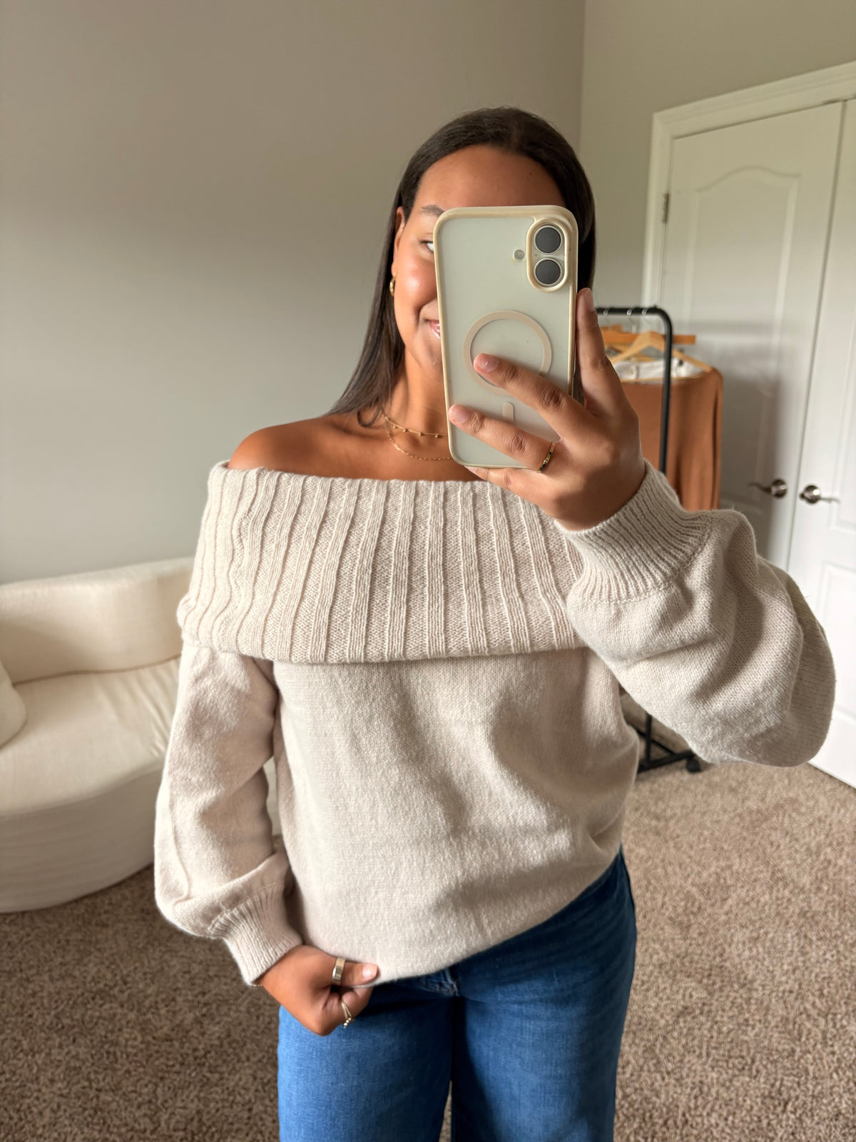 off the shoulder knit sweater