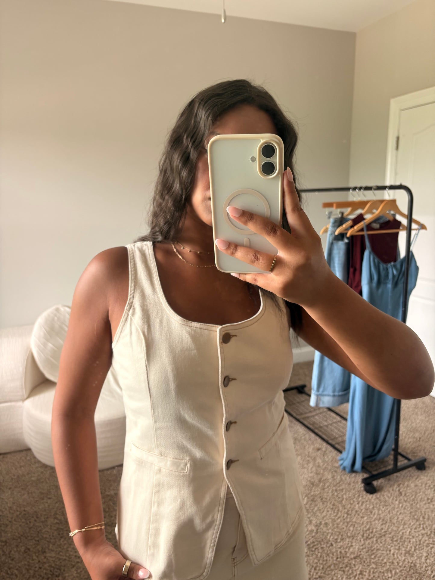 split hem denim vest