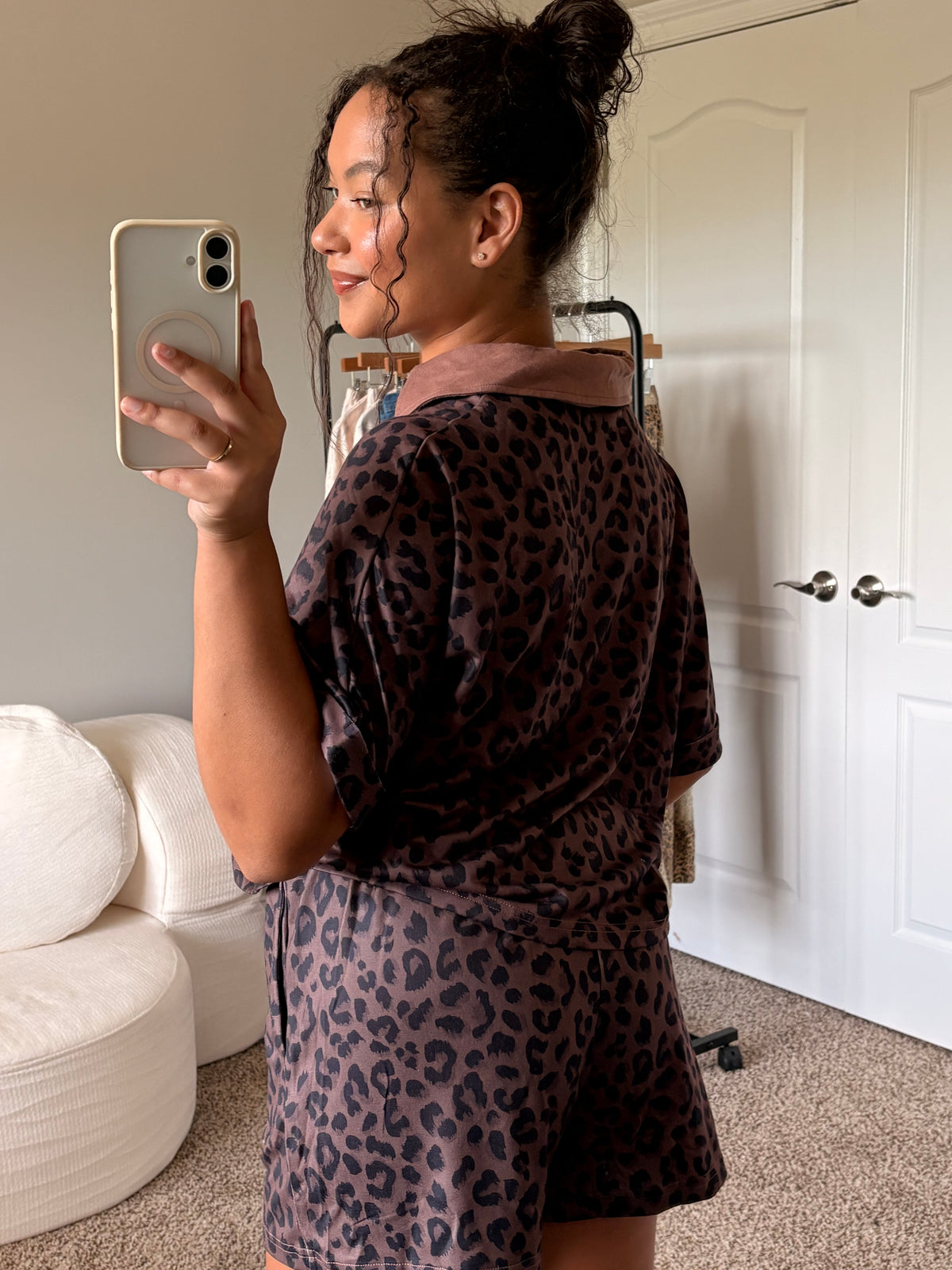 leopard print shorts set