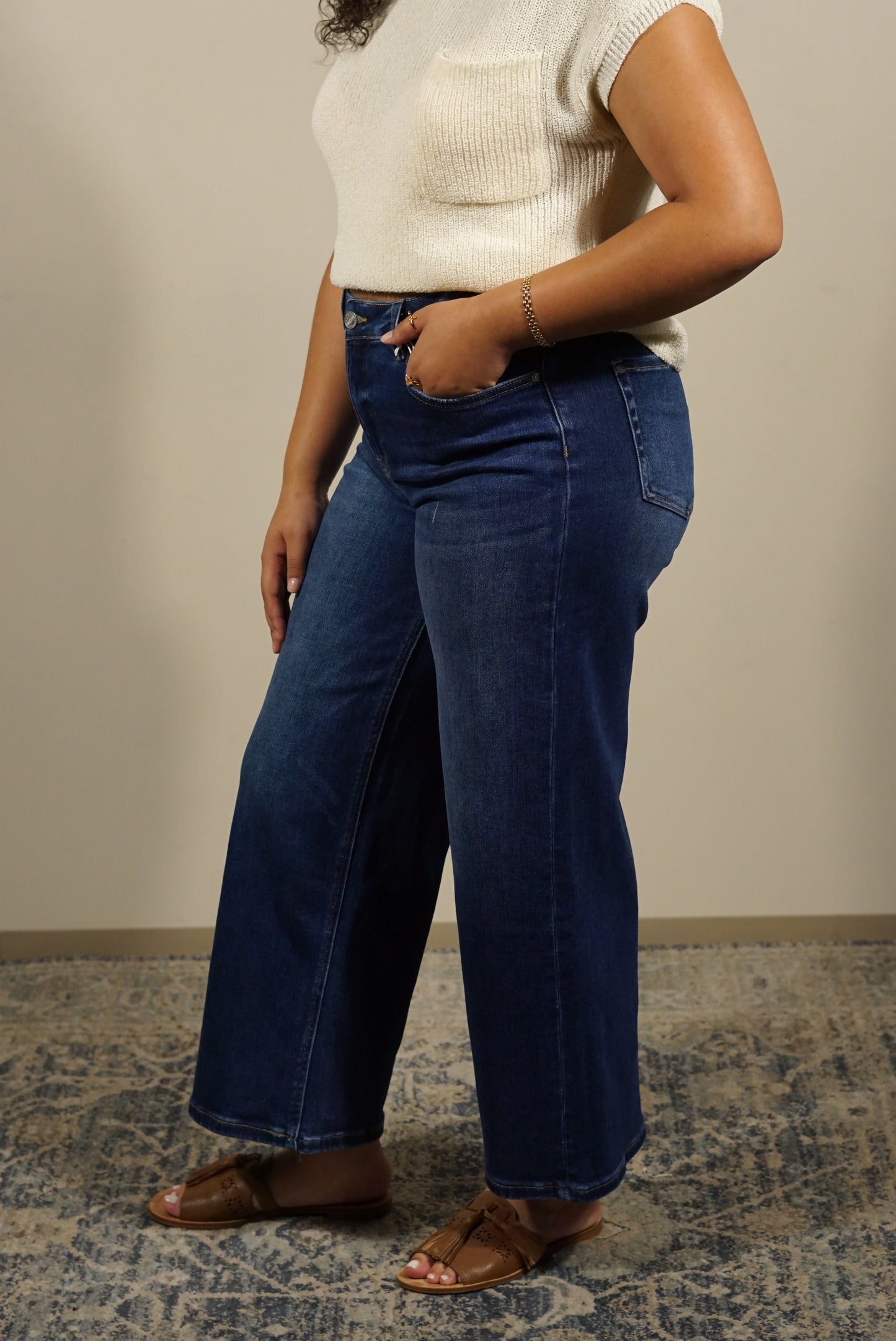 Mid Rise Wide Leg Denim - Dark Blue