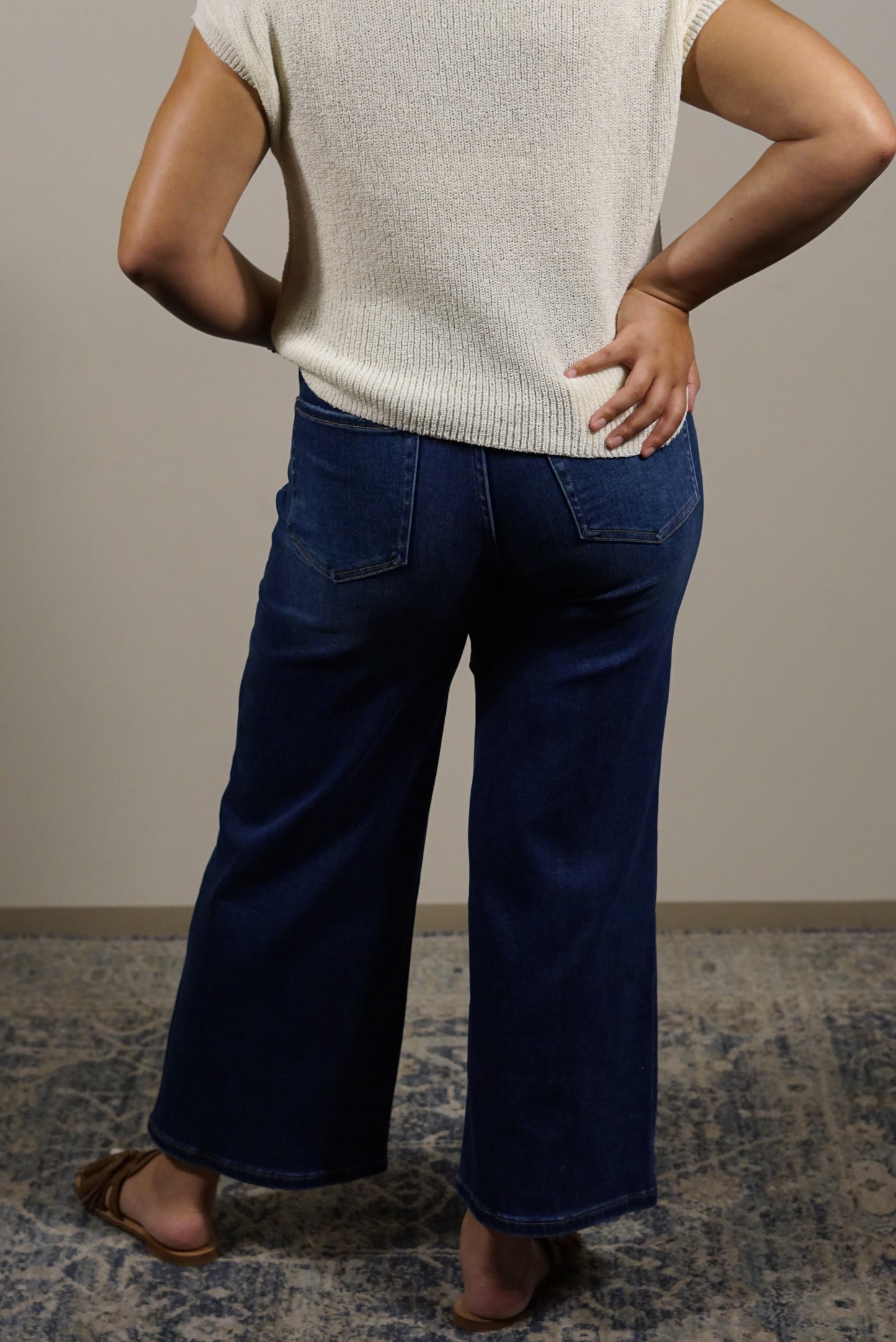 Mid Rise Wide Leg Denim - Dark Blue