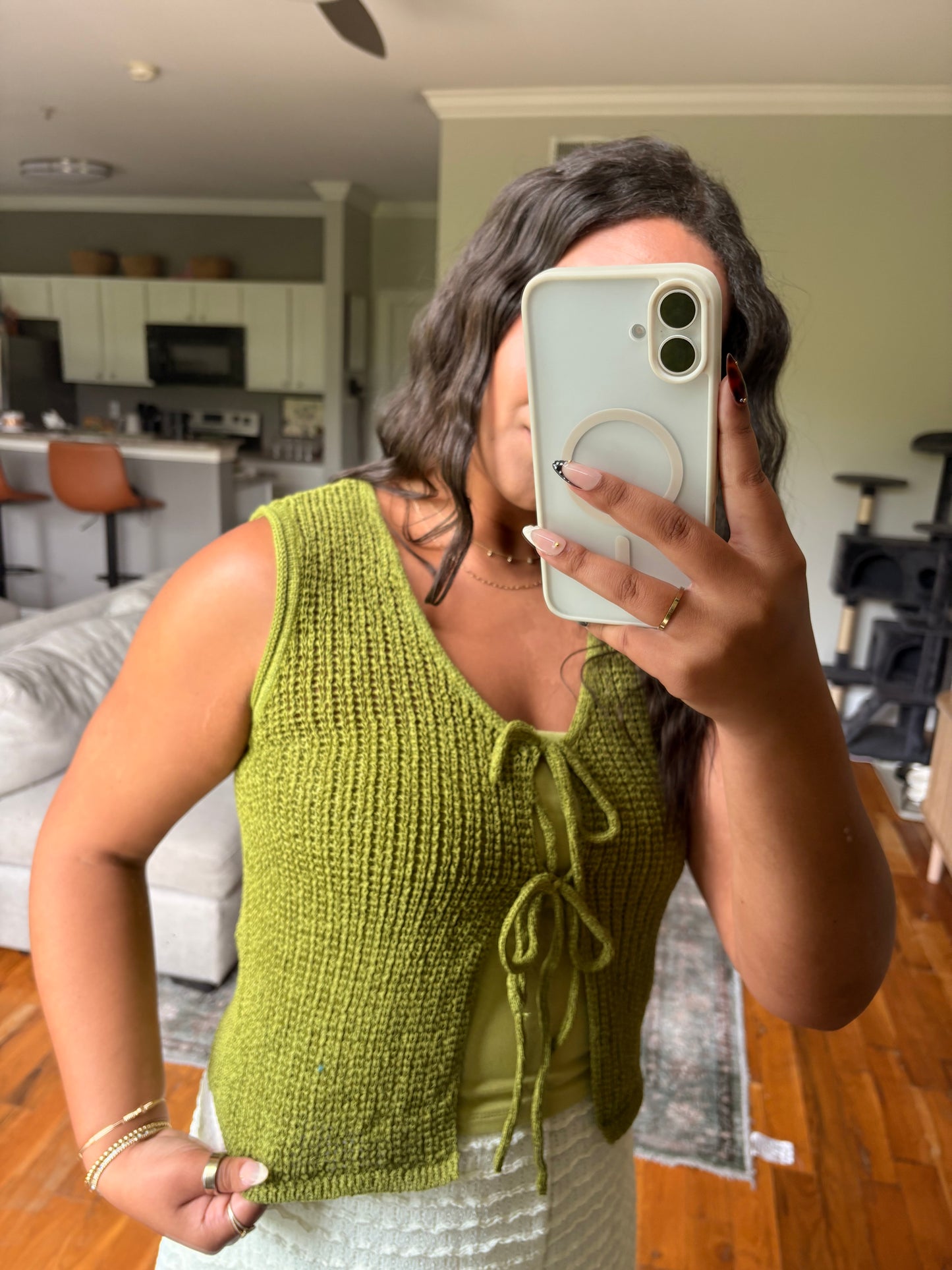 front tie sleeveless knit vest