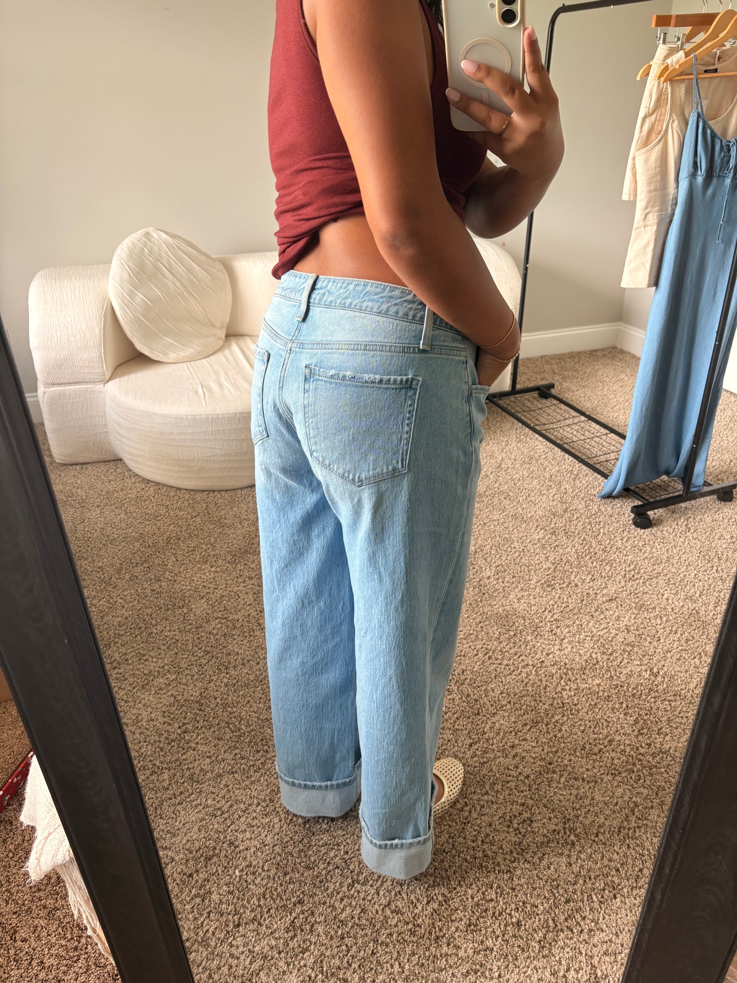 low rise cuffed baggy jeans