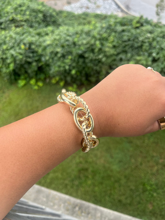 Oval Chain Rope Design Stretch Bracelet - Gold