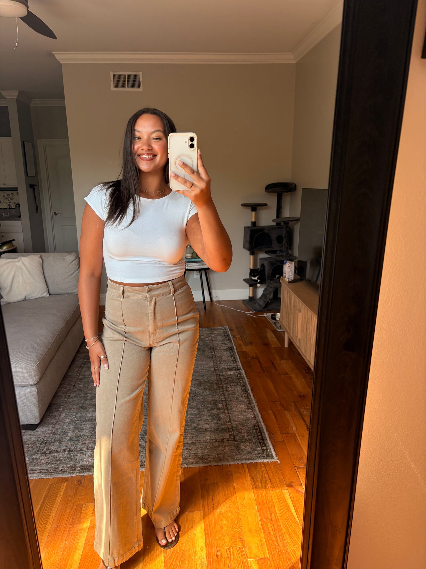 front seam wide leg denim