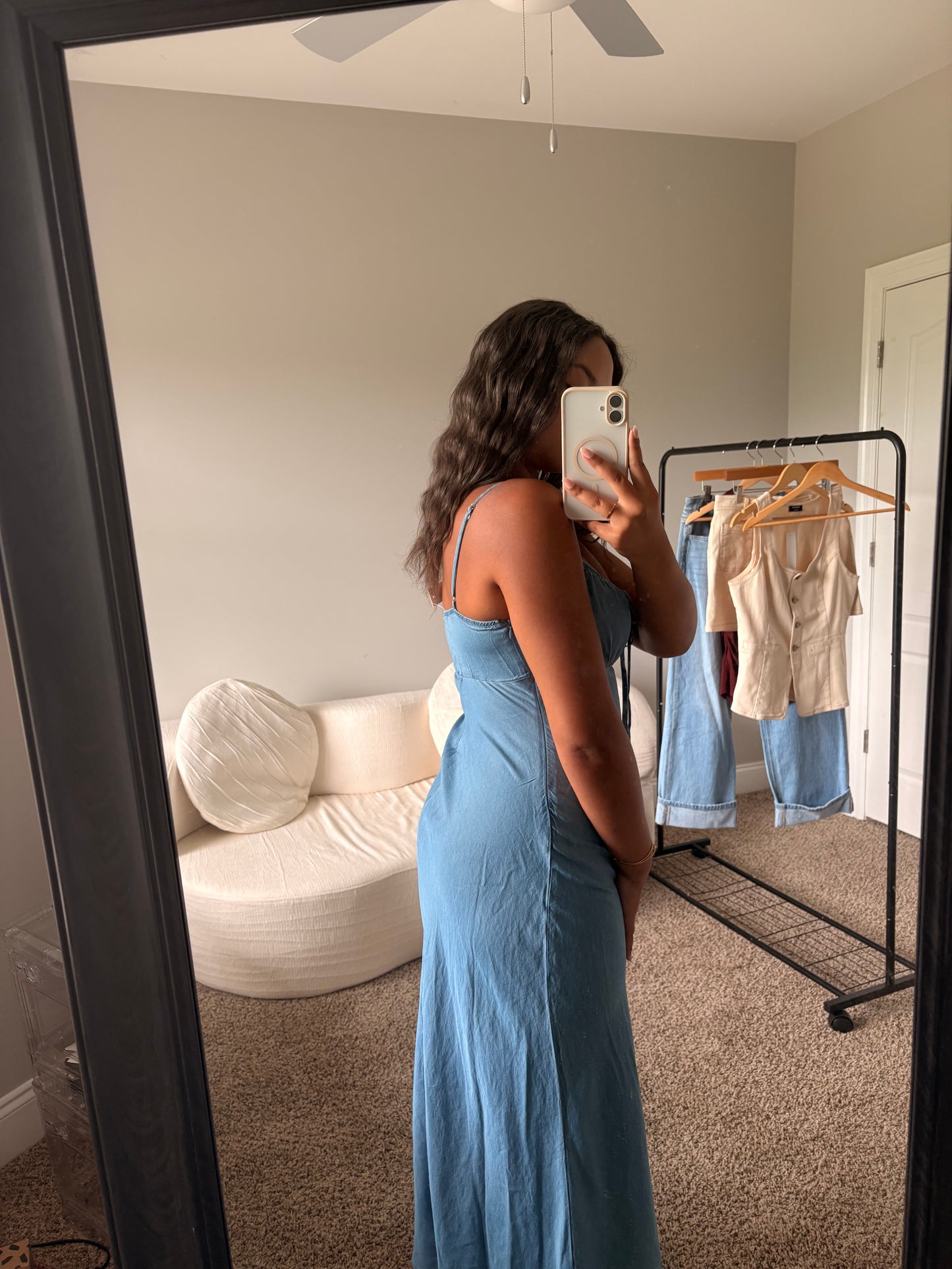 front tie denim maxi