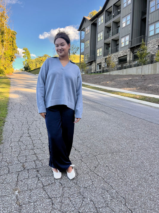 V-Neck Collared Sweater - Light Blue