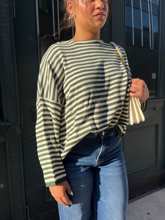 Stripe T-Body Sweater - Hunter Green