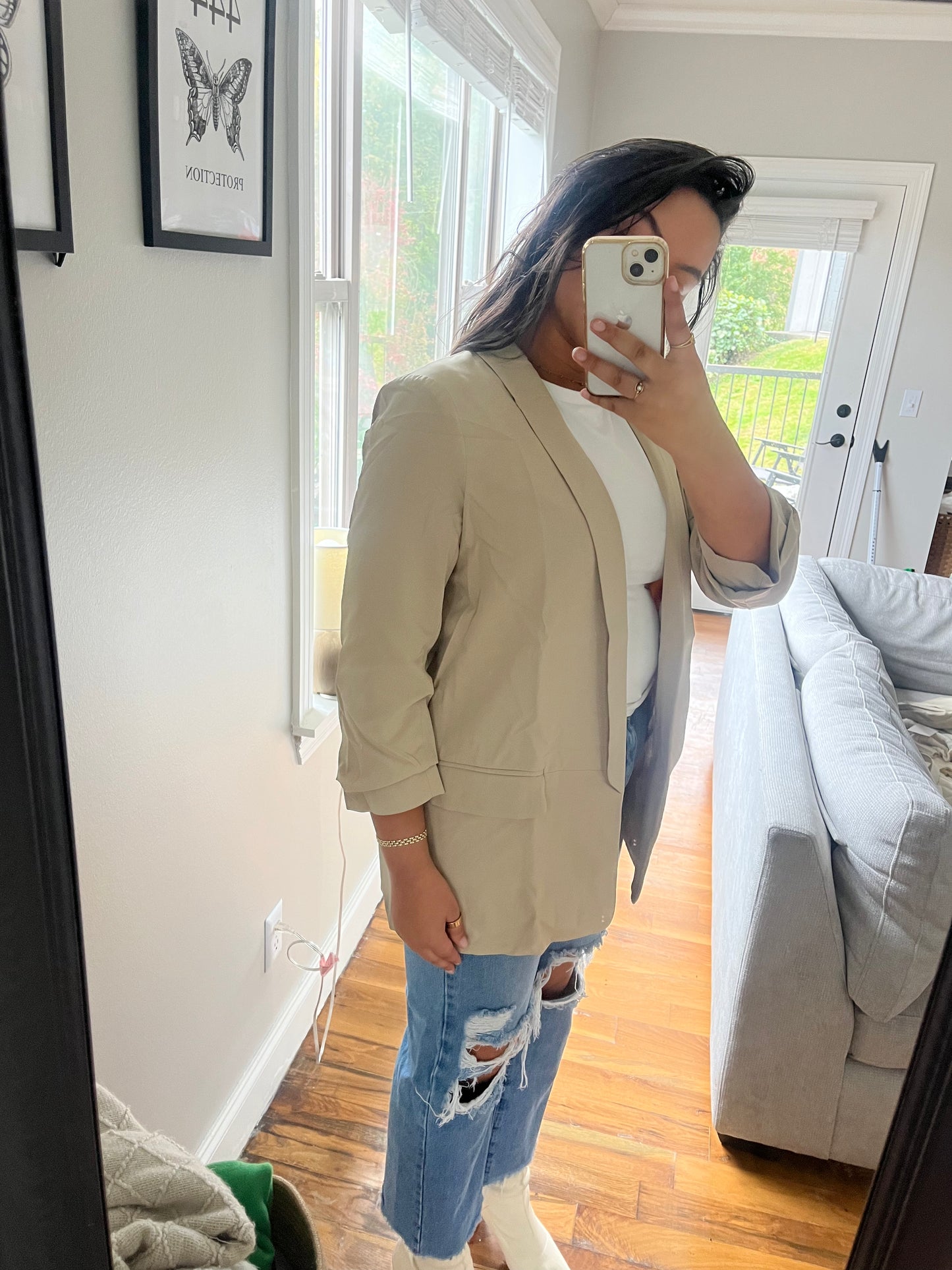 Ruched Sleeve Blazer